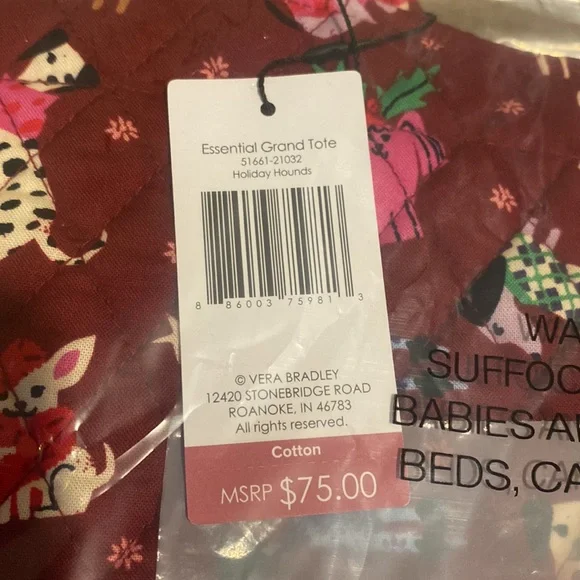 New Vera Bradley Essential Grand Tote Holiday Hounds - Picture 2 of 5